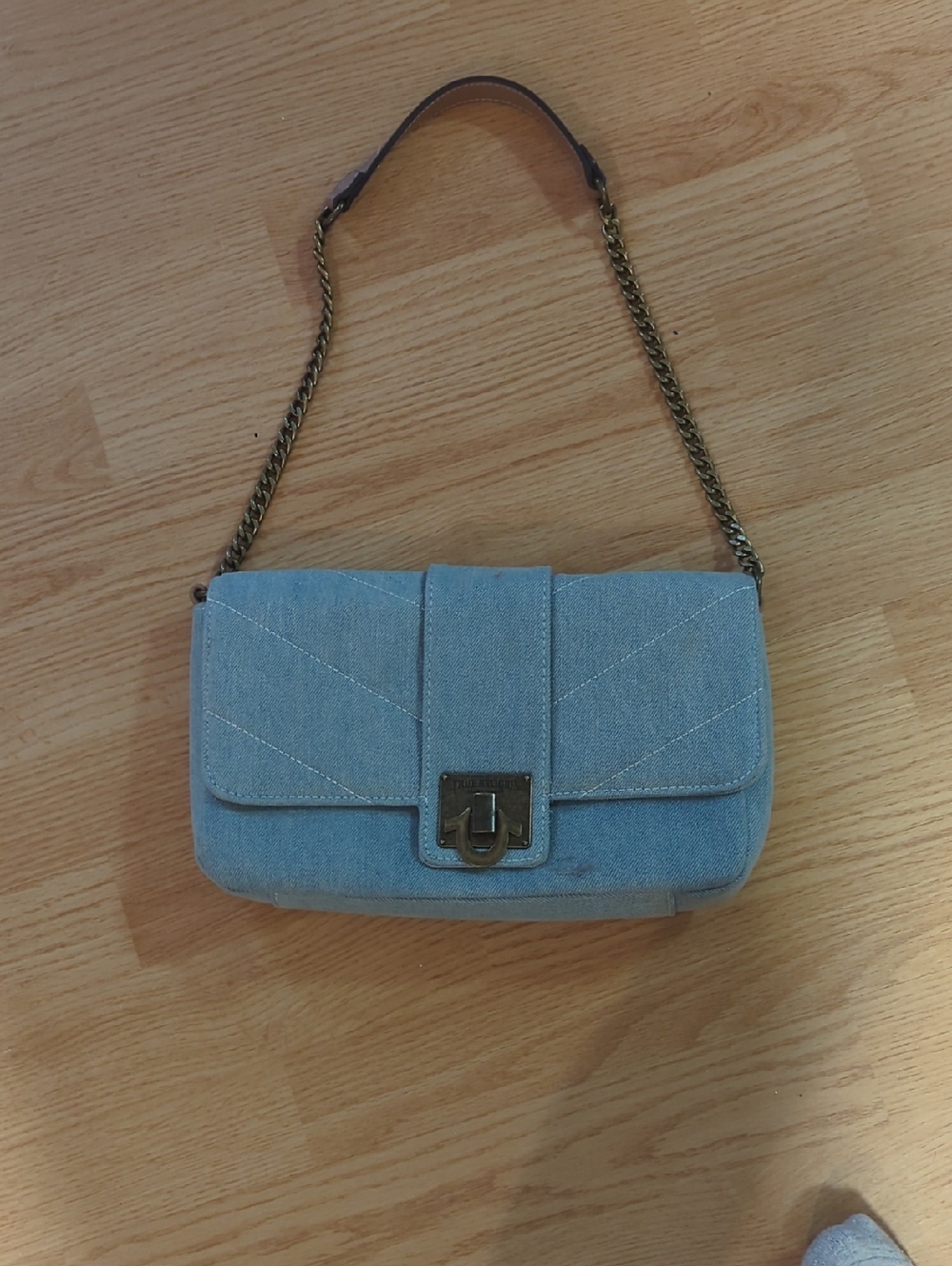 True Religion Light Blue Denim Crossbody with Chain Strap